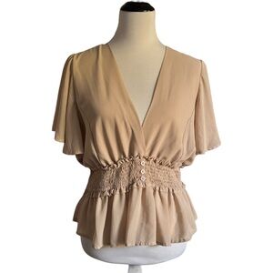 Talent | Blush Color Chiffon V-Neck Short Sleeves Top Size 2XL